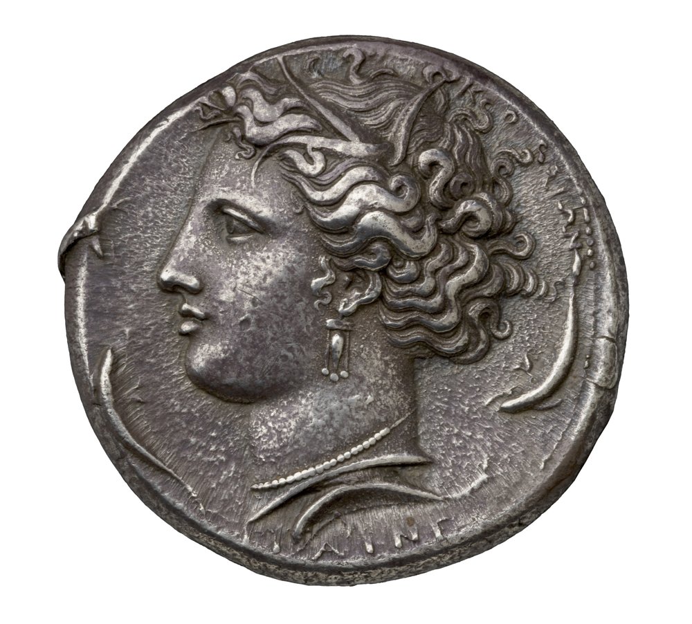 シラクサの古代ギリシア銀貨、紀元前404-390年